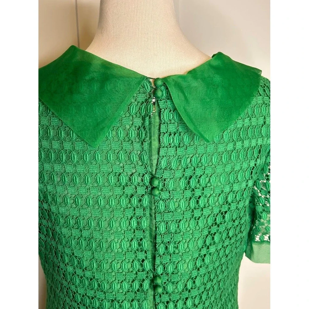 VTG R T Paras Manila Womens Emerald Green Lace Overlay Cowl Neck Shift Dress Med